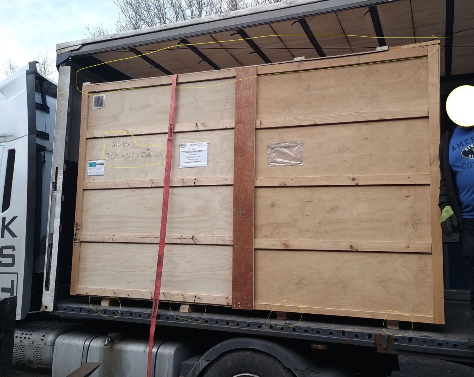 Wooden cable reels secured for overnight transit